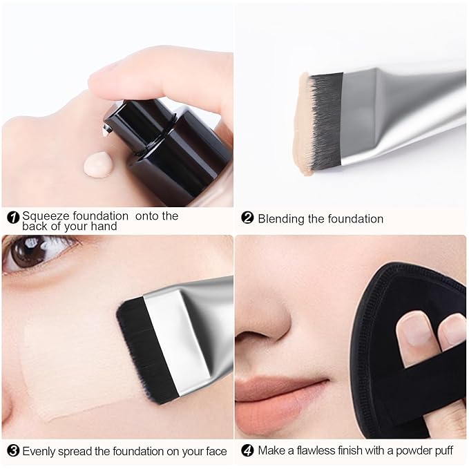 Flat Foundation Brush,Korean Makeup Brush Spatula Facial Brush for Liquid Foundation,Premium Face Makeup Brush for Blending Cream (Silver)