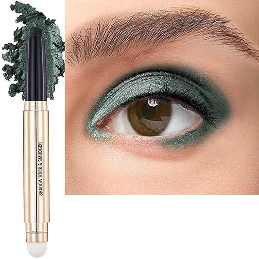 Green Eyeshadow Stick And Sponge Makeup Brush Cream Shimmer Smooth Shadow Pencil Eyeliner Long Lasting Waterproof Eye Shadow Highlighter Stick Hypoallergenic Multi-Dimensional Eyes Look ( # 11)