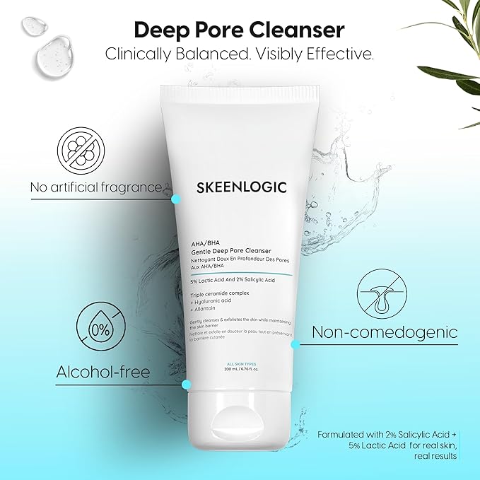 5% Lactic Acid + 2% Salicylic Acid Cleanser –Non-Stripping AHA/BHA Exfoliating Face & Body Wash With Ceramides. Minimizes Pores, Keratosis Pilaris, Acne, Ingrown Hairs & Psoriasis-200ml.
