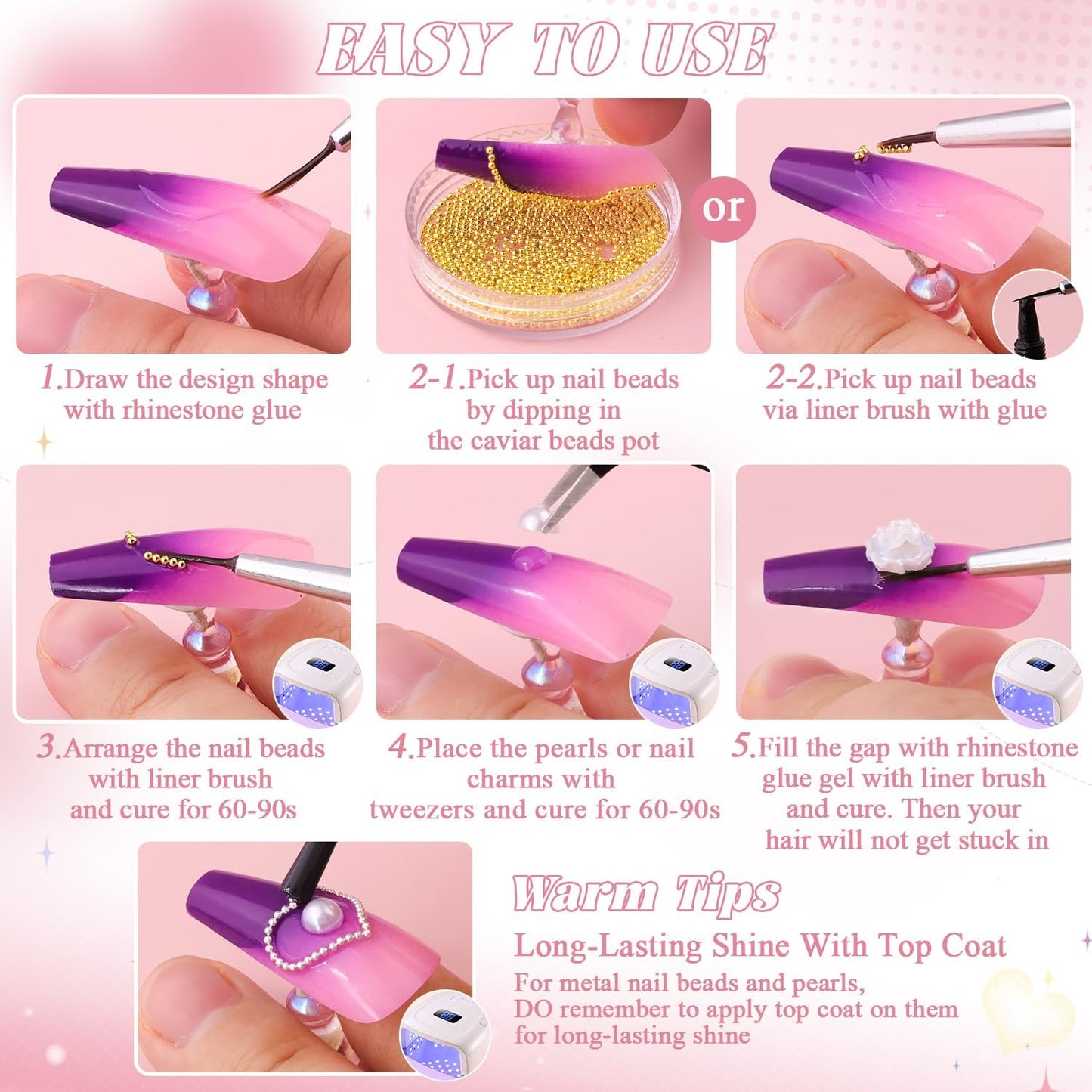 2 Boxes Flatback Pearls (White) and Metal Beads (Silver) for Nail Art, Luxurious Pearl Charms and Small Round Caviar Beads Accessories for Acrylic Tips Manicure Decor