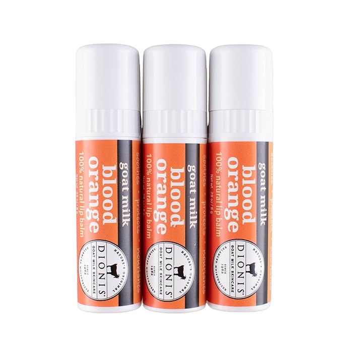 Dionis Goat Milk Skincare Blood Orange Holiday Lip Balm Gift Set - Beeswax, Shea Butter & Coconut Oil Lip Care Products Made in The USA - Cruelty Free Lip Moisturizer For Chapped Lips, 0.28oz 3 Pack