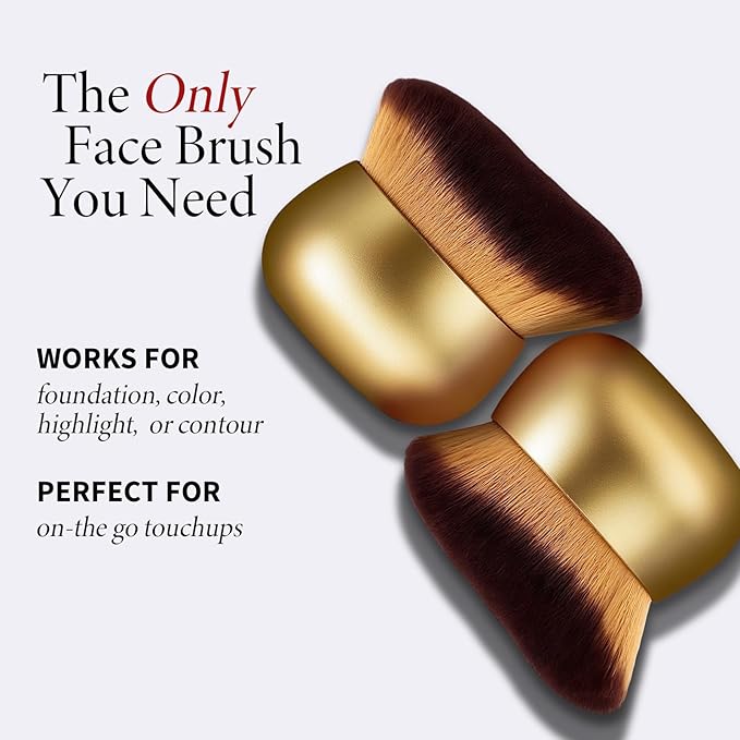 Airbrush Kabuki Brush for All Face Makeup & Foundation for Liquid, Cream and Powder Face Makeup, Large Brush for Effortless Natural Beautiful Look, With Wide-headed Bristles - Gold