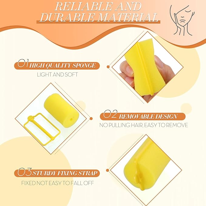 Geyoga 18 Pieces Sponge Hair Rollers Large Soft Foam Hair Styling Curlers Large Size Hairdressing Curlers for Women(1.4 x 2.6 Inches,Yellow)