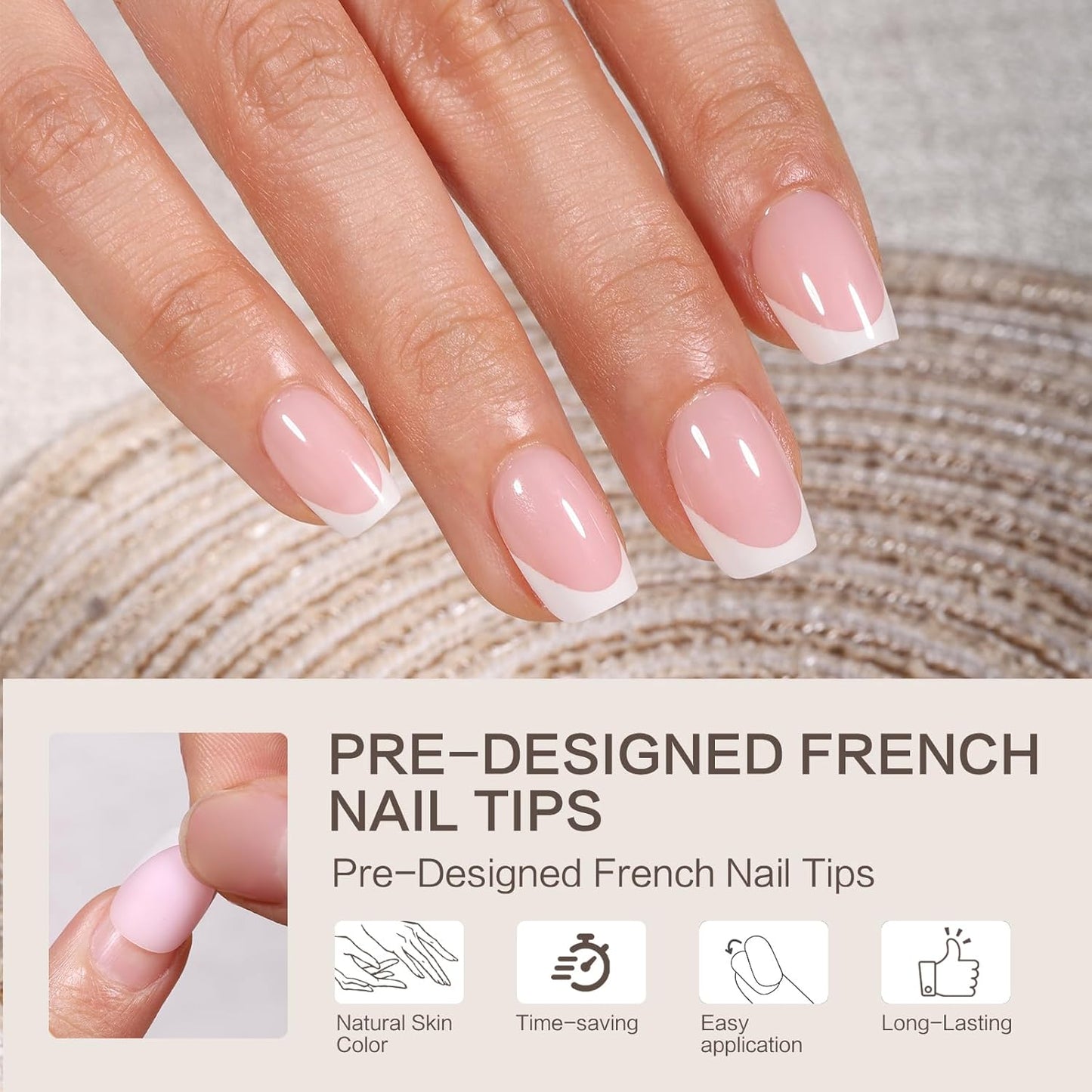 French Tip Press on Nails, 160PCS Gel Nail Tips with 5 Strips, 16 Sizes Pre-applied Primer Classic French Fake Nails, No Need to File, Short Almond Pink, DIY Nails Art Design Gifts for Women