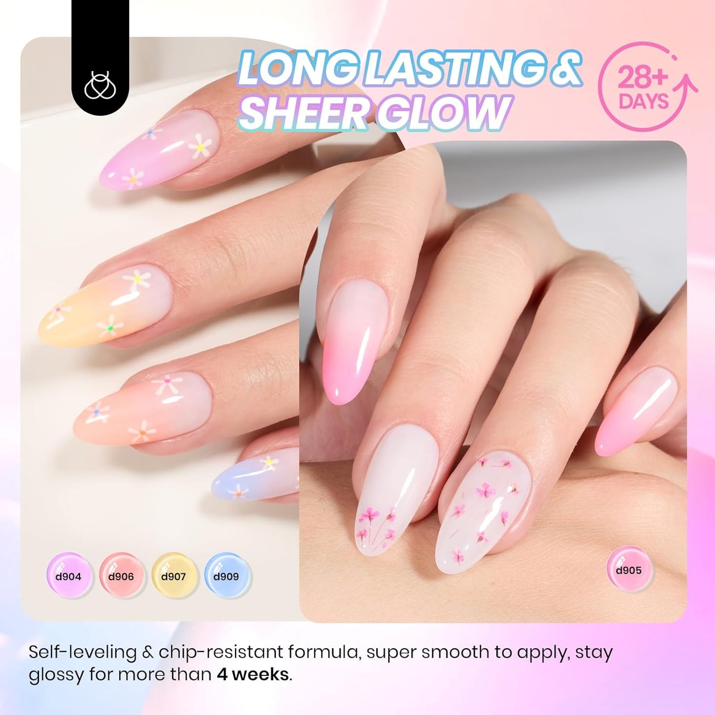 Beetles Pastel Gel Nail Polish Set, 6 Colors Jelly Gel Polish Kit Pink Blue Purple Orange Yellow Green Translucent Effect Soak Off UV Candy Sweet Collection French Nail Gift for Women