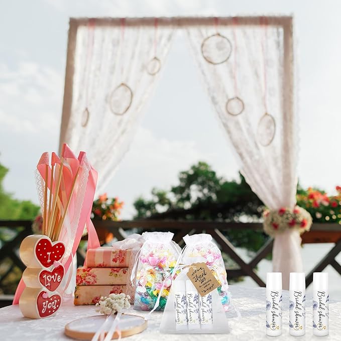 Demissle 50 Pcs Bridal Shower Lip Balm Gift Set with 100 Pcs Organza Bags Thank You Tags 20 Meters Rope wedding Party Favor for Guest Favors Gift Party Decoration Souvenirs(Vintage Flower)