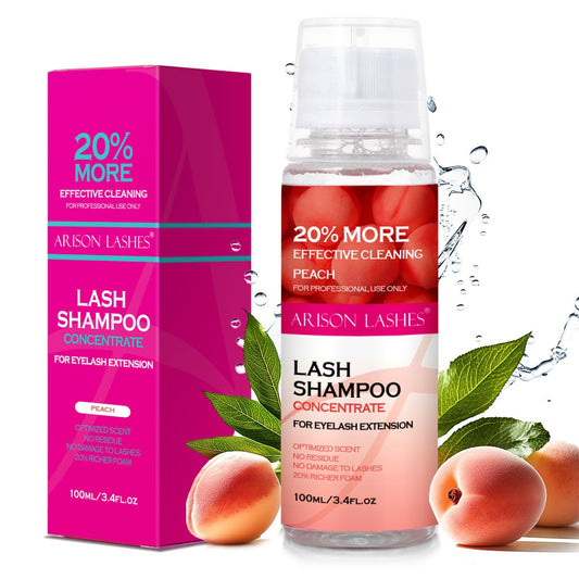ARISON LASHES Lash Shampoo Concentrate for Lash Extensions 100ML Eyelash Cleanser Concentrate Oil-Free Eyelash Extension Shampoo with Salon Home Care(Peach)