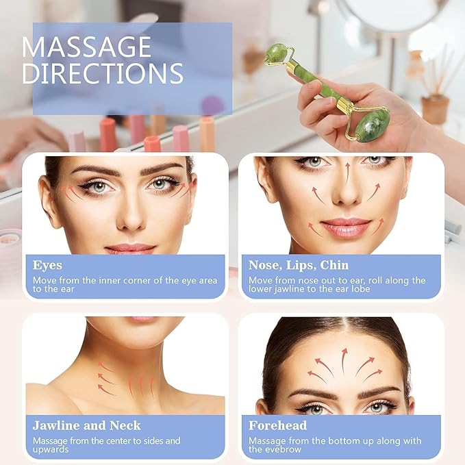 Gua Sha & Jade Roller Facial Tools Face Roller and Gua Sha Set by Easy to Clean could Promote Blood Circulation Reduce Puffiness Suitable for Skin Care Routine Puffiness and Wrinkles