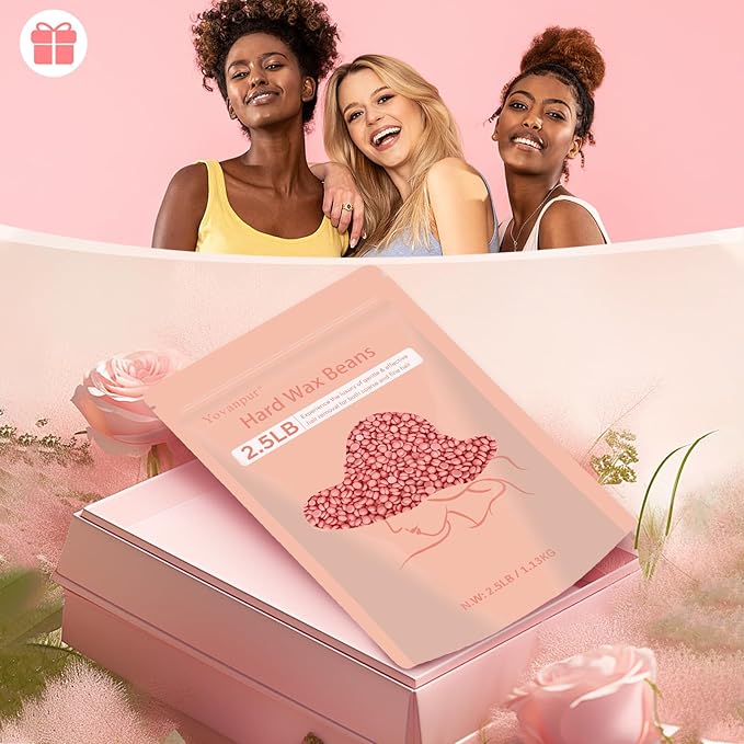 Hard Wax Beads, 2.5 lb Wax Beans for Hair Removal, Ideal for Sensitive skin, Brazilian, Bikini, Face, Eyebrows, Underarms and Full Body Waxing Bulk (Pink)