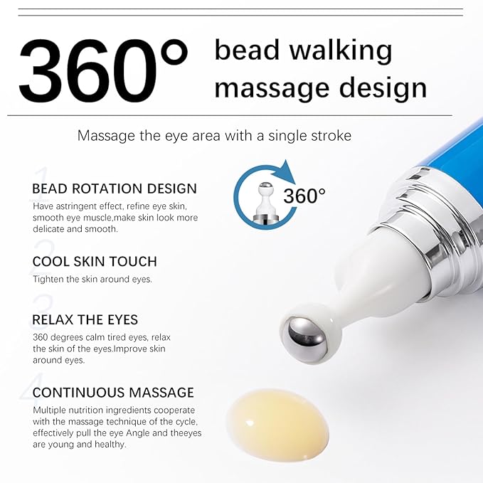 5% Caffeine Eye Serum with 360° Eye Massage Roller Eye Serum for Dark Circles & Relieve Puffiness, Reduce Wrinkles and Fine Lines, Eye Bags, Tighten Lifting Brightening Under Eye Cream-0.5 OZ