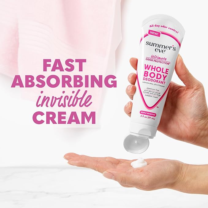Summer's Eve, Whole Body Deodorant for Women, Ultimate Odor Control, Aluminum Free Deodorant, Simply Sensitive, 3 Fl Oz