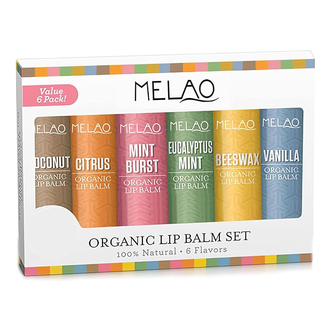 Lip Balm with Nourishing and Hydrating for Dry Cracked Lips, Natural and Organic Ingredients Lip Butters, Lip Balm Set (6 Pack), 6 Scents(Coconut, Citrus, Mint, Eucalyptus Mint, Honey, Vanilla)