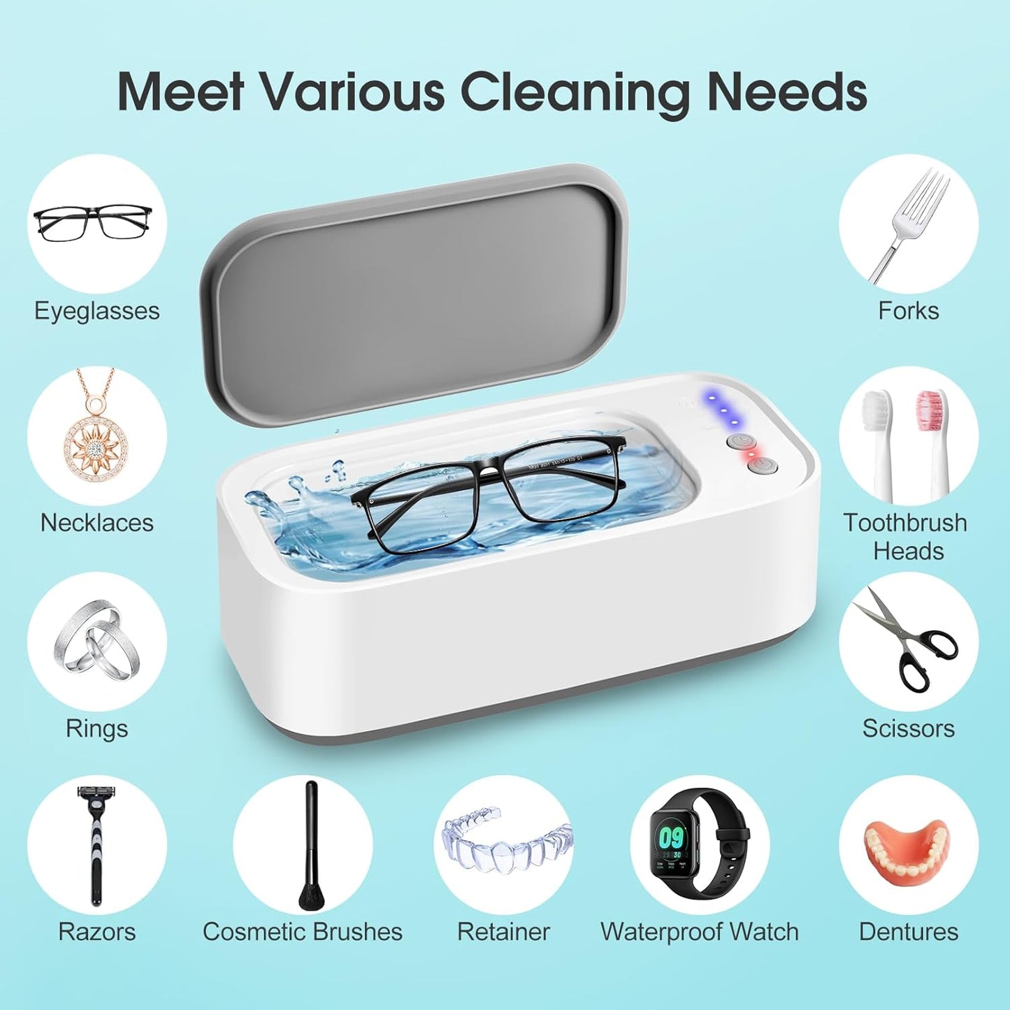 Jewelry Cleaner, Ultrasonic Jewelry Cleaner Machine with 3 Timer Cleaning Modes, Sonic Cleaner for Silver, Eyeglasses, Watch Strap, Rings, Dentures