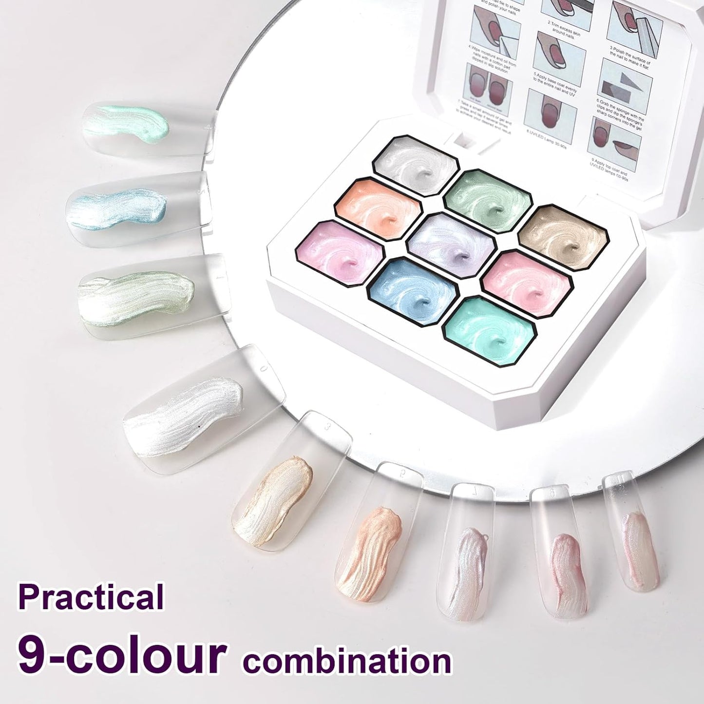 Gradient Painting Gel, 9 Colors Pearlescent Ombre Gel Nail Polish for Pigment Pat Aura Nails French Manicure Long-lasting No-wipe Soak Off UV Treasure of Pearl