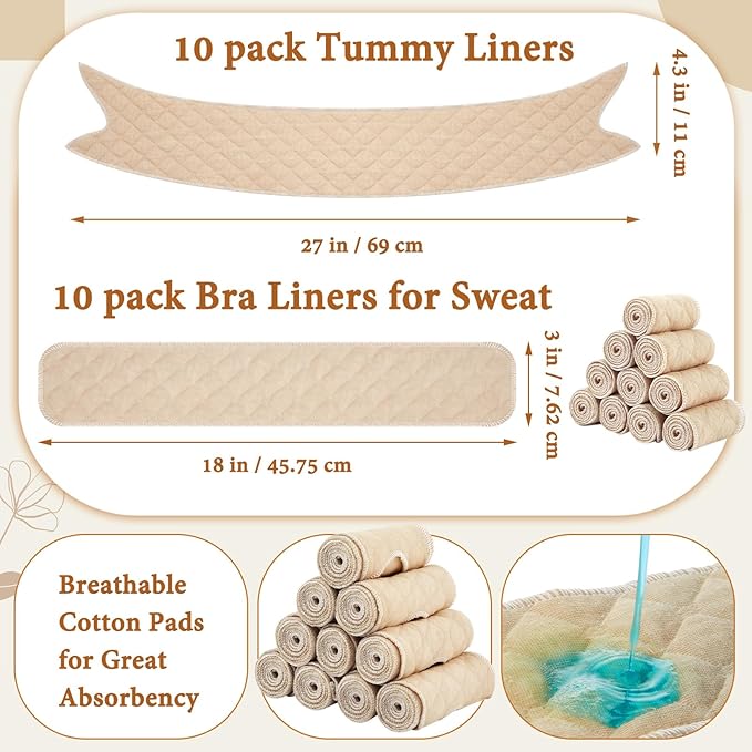 Cotton Tummy Liners and Bra Liners Set for Sweat Rash Skin Folds Plus Size Women Sweating Supplies
