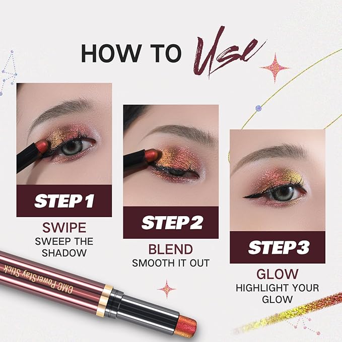 CHARMACY Duochrome Long Stay Eyeshadow Stick, Creamy Eye Shadow Stick, Multicolor-Shifting Glitter Eyeshadow, Waterproof & Smudge-Proof, High Pigmented, Built-in Smudger #06