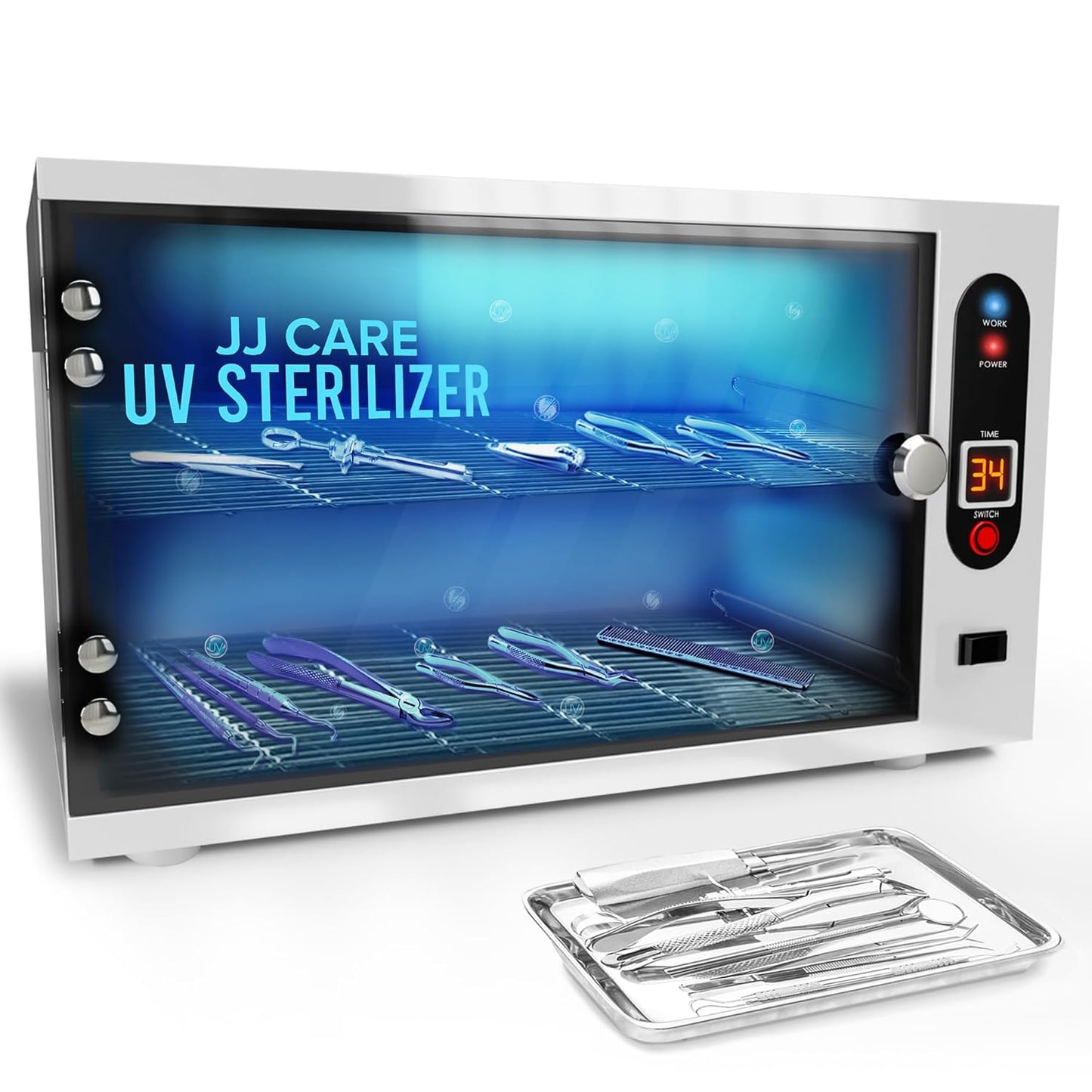 JJ CARE UV Sterilizer 8 Liter Capacity, UV Light 99% Sterilization Killing Efficiency, LED Timer UV Sterilizer Cabinet for Salon, Spa, Office and At Home Use, Professional Tabletop UV Sterilizer,