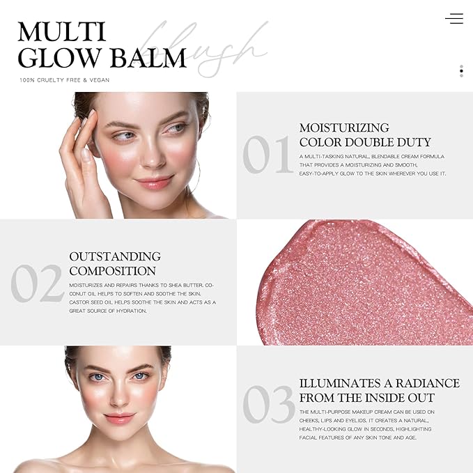Multi Glow Balm, Cream Blush for Cheeks, Blush Balm Face Makeup, Radiant Finish, Hydrating, Creamy, Lightweight & Blendable Color, Face Balm, 0.63 Oz (Pink Sakura)