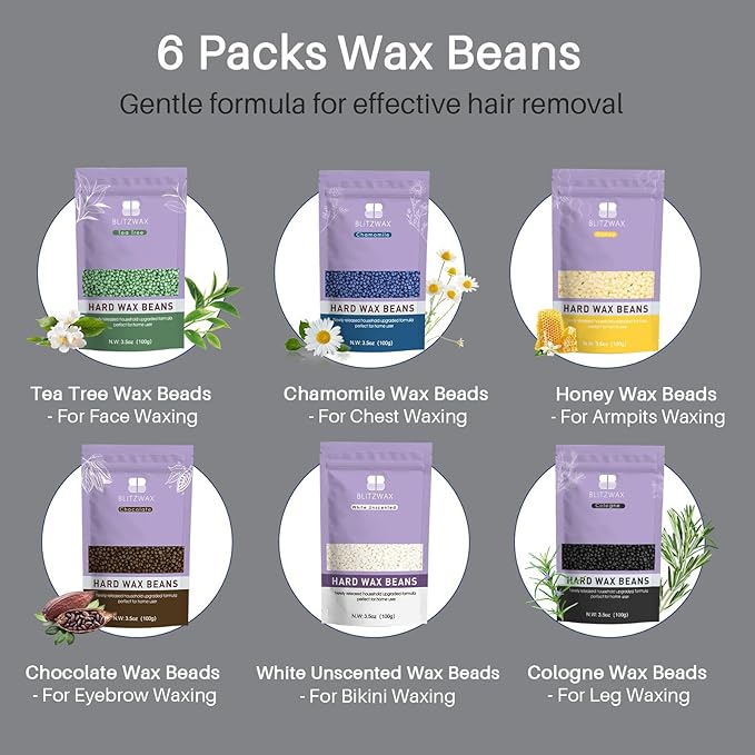 BLITZWAX Back and Nose Waxing Kit for Men, Hard Wax Warmer for Brazilian, Body and Face, At Home Hair Removal Kit, Beginner Friendly, Quick Heating, 93 Accessories, Charcoal Grey