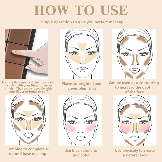 Cream Blush & Concealer Palette, 12 Colors, Long Wearing, Smudge Proof, Blendable Matte Finish, Face Makeup (02)