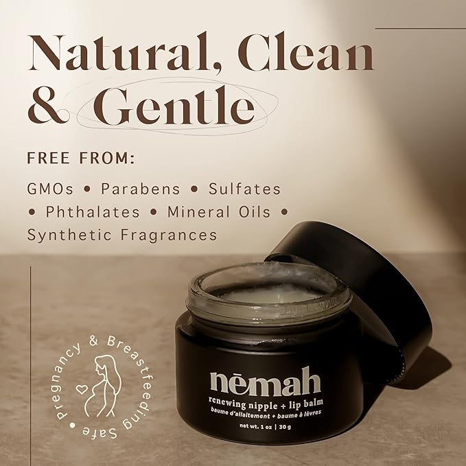 Nemah - Organic Nipple Butter, Nipple Cream for dry cracked nipples, Nourishing Nipple Balm for Breastfeeding, Non-Greasy Vegan Lip Balm with Calendula, Jojoba Oil, and Other Botanical Extracts, 30 g
