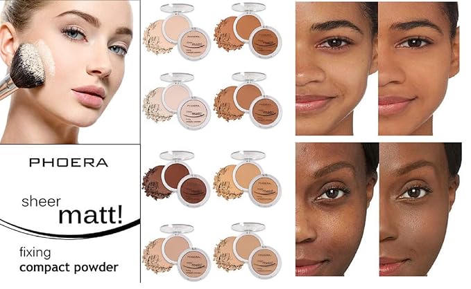 AQUAPURITY PHOERA Sheer Matte Compact Powder Fixing Powder Makeup Base Fixer Setting Powder Foundation Fixing Compact Pressed Powder Long Lasting Make Up Fixer Skin Vitamin E Beauty Blender (203 NUDE)