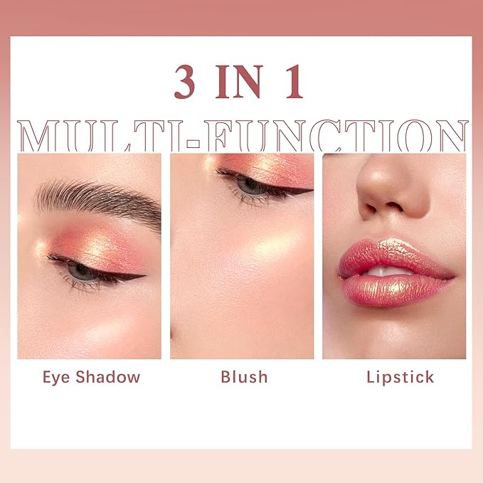 Blush Stick for Cheeks Makeup,Waterproof Cream Blush Face Stick Multi-Use Lip and Cheek Tint,Matte Shimmer Finish Lightweight Easy to Blend Natural Cream Blusher Makeup for All Skin Tones