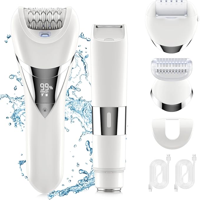 Electric Bikini Epilator for Women, 5 in 1 Hair Removal for Face, Chin, Arm, Leg, Armpit, Bikini Trimmer, IPX6 Waterproof, USB Rechargeable, Wet & Dry Lady Shaver,2 Speeds & 5 Cutter Heads