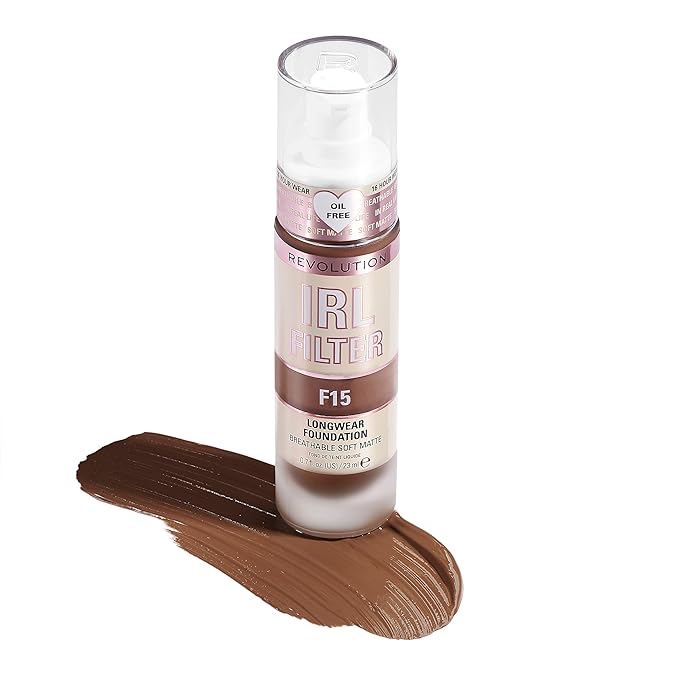 Revolution Beauty, IRL Filter Longwear Foundation, Soft & Breathable Formula, Medium to Full Coverage, Matte Finish, F15, 0.7 Fl. Oz