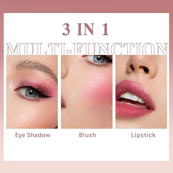 Cream Blush Stick for Cheeks Makeup, Waterproof Face Blush Stick Multi-Use Lip and Cheek Tint, Matte Finish Easy to Blend Lightweight Natural Cream Blusher Makeup for All Skin Tones-Cherry Pink