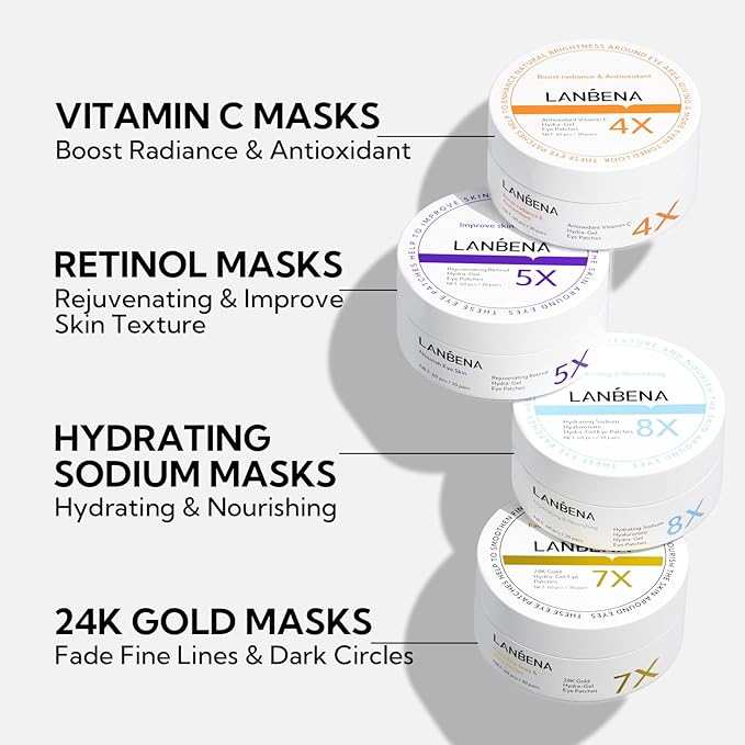 8X Hyaluronic Acid Under Eye Patches(30 Pairs) -Cooling Eye Masks for Deep Moisturizing, with Ectoin Niacinamide Hydra-Gel Collagen, Puffy Eyes Treatment, Fine Lines & Wrinkles Reduce
