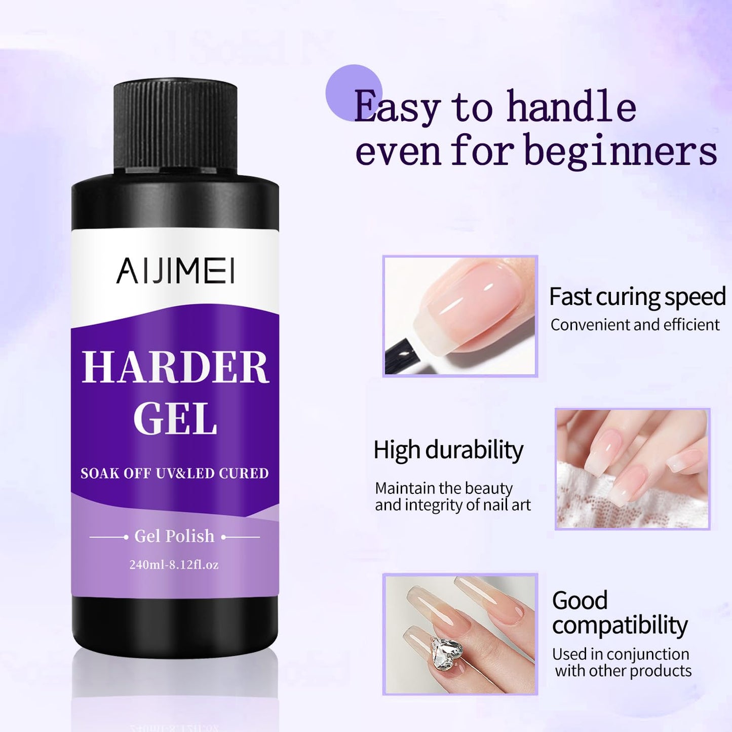Harder Gel Builder Gel Nail Builder Strengthener for Art Versatile Use for All Nail Types, Fast Drying Gel Extension 8 Fl Oz