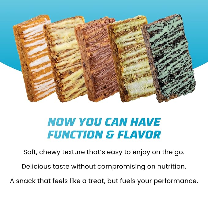 JiMMYBAR! - Sea Salt Caramel Cookies N' Cream - 19g High Protein Bars - 7g Sugar - 12 Count - 58g Health Bars - Natural Peanut Butter Core - Caffeinated Protein Bar For Energy- Hand Drizzled Chocolate