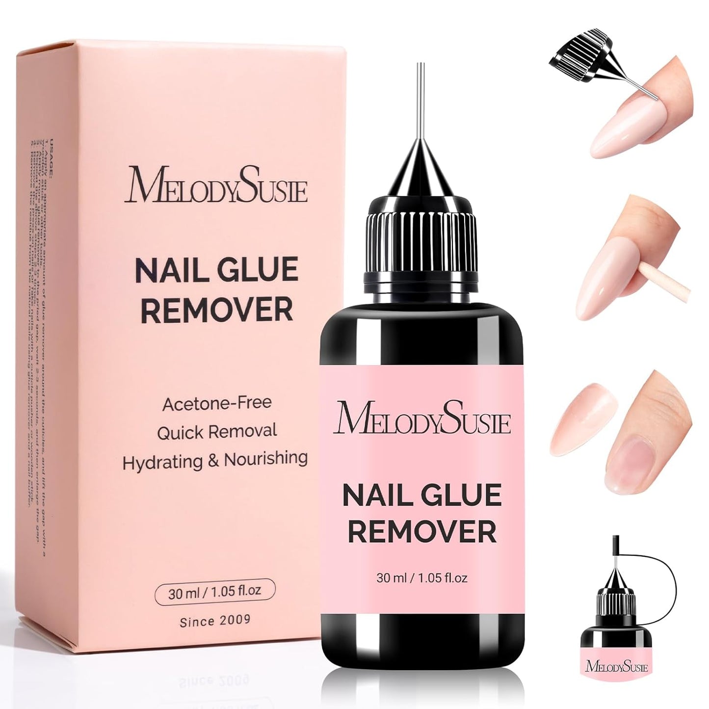 MelodySusie 30ML Nail Glue Remover for Press on Acetone Free Nail Polish Remover Multi-Functional Remover for Nails Tips Gentle Glue Remover for Gel x Nails for Home Salon