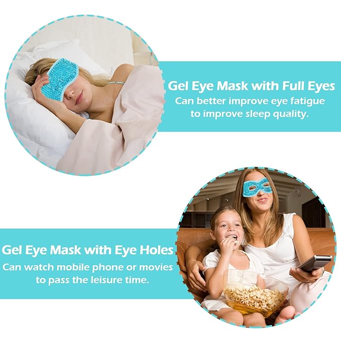 Permotary 2PCS Ice Gel Eye Mask Hot Cold Therapy Cooling Gel Beads Eye Mask,Reusable Hot Cold Compress Ice Eye Pack for Puffiness/Dark Circles/Eye Bags/Dry Eyes/Headaches/Migraines/Stress Relief