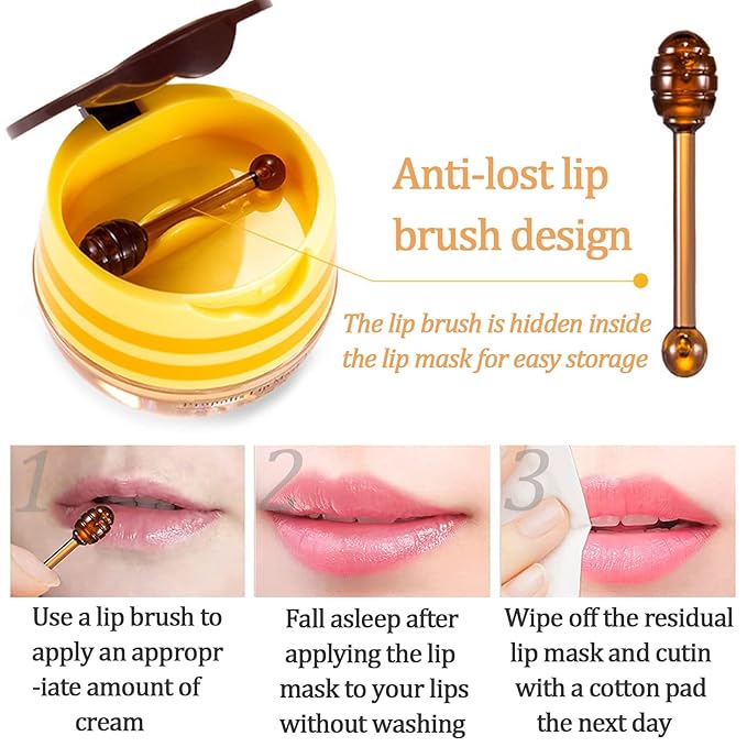 4 PCS Bee Lip Balm Lip Mask Honey Pot,Honey & Strawberry & Watermelon & Apple Lime Lip Mask Propolis Moisturizing Lip Balm with Stick,Sleeping Lip Mask Hydrating Prevention Dry & Cracked