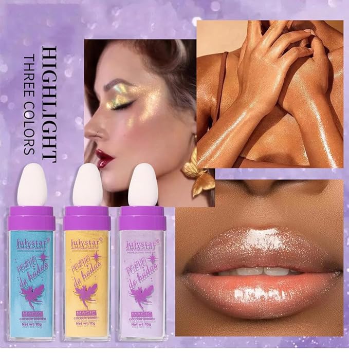 Highlighter Makeup Stick - Patting Powder, Body Glitter Fairy Dust Glitter Fairy Makeup Powder Stick Patting Powder Glitter Contour Blush Powder Face Brightens for Face Body Hair Makeup Kit - 3 PCS(b)