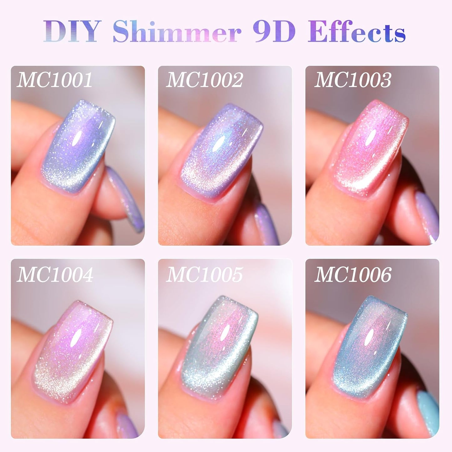 Double Rhythm 6 Colors Cat Eye Gel Polish Set Shimmer Glitter with Magnet Holographic Reflective Magnetic UV Nail Art Kit (6-Kit 11)