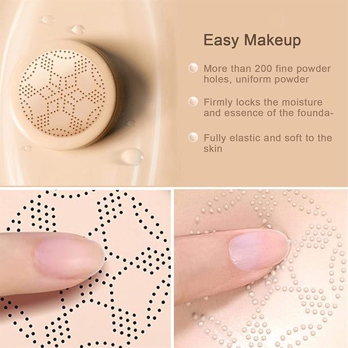 2PCS Mushroom Head Air Cushion CC Cream Foundation, Beauty Cream Exo Too BB Cream, Moisturizing, Long Lasting, Matte Concealer, Light Weight, WaterProof Liquid Foundation with 2PCS Mushroom Head