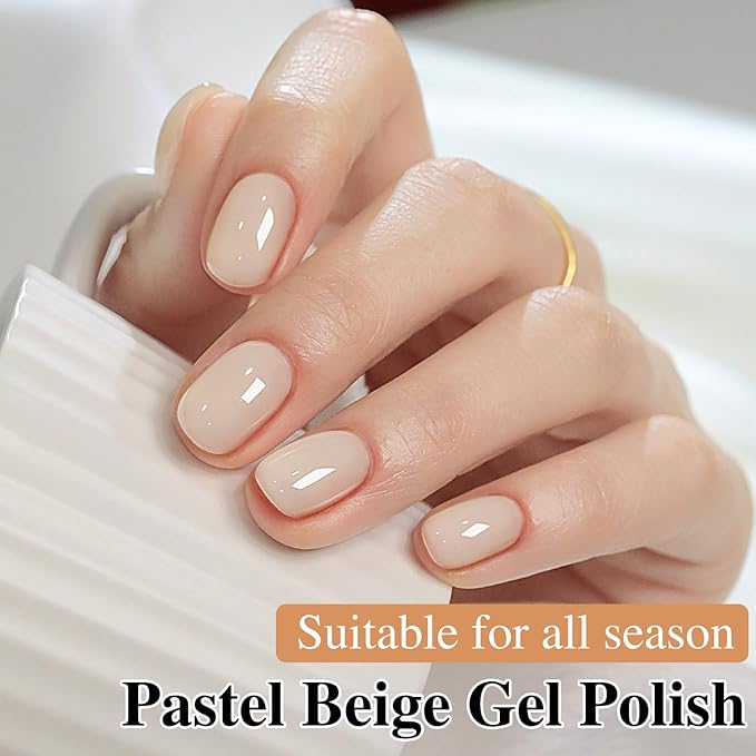 Double Rhythm 0.50 OZ Translucent Gel Polish Same Color Same Bottle Sheer Pastel Neutral Natural Milky 15 ML Jelly UV Nail Art DIY at Home (Beige-A1621)