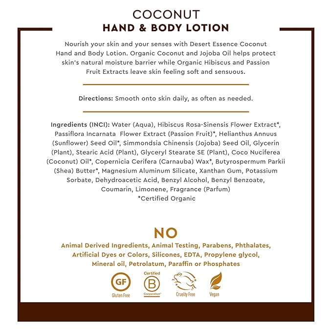 Desert Essence Organic Coconut Hand and Body Lotion 8 fl. oz.