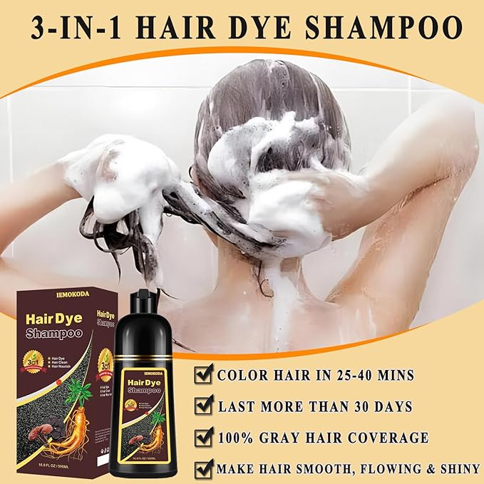 Black Tea Hair Dye Shampoo 3 in 1 for Gray Hair, Long-lasting & Natual Hair Color Shampoo, Herbal Ingredients Natural Shampoo Hair Dye Effect in Minutes, Gifts for Men Women 500ml