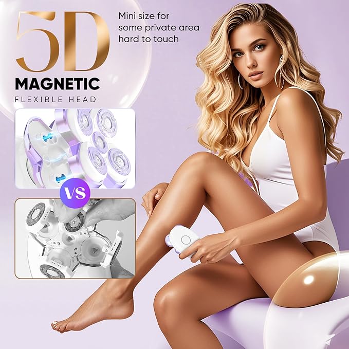 Electric Razors for Women - Upgraded Magnetic Electric Shaver for Women, Cordless Painless Hair Remover for Legs Bikini Face, Lady Trimmer for Sensitive Skin, Detachable and Waterproof, Grape