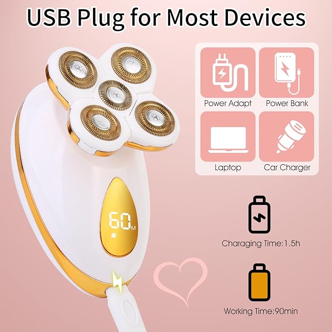 Electric Razors for Women, 5 in 1 Painless Rechargeable Dusk Shaver Womens, Women's Shavers Everything, Lady Leg/Bikini/Face Hair Removal Products, Female Wet Dry Shaving Machine