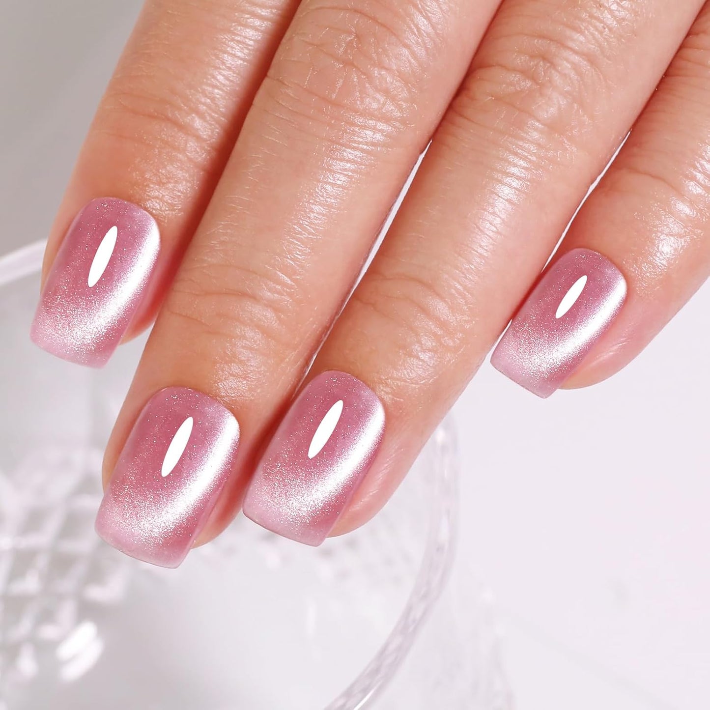 Imtiti Cat Eye Gel Nail Polish, Light Pink Holographic Magnetic Crystal Nail Gel Polish With Magnet Glittery Galaxy Spring Summer Kit Soak Off UV Led 10ML