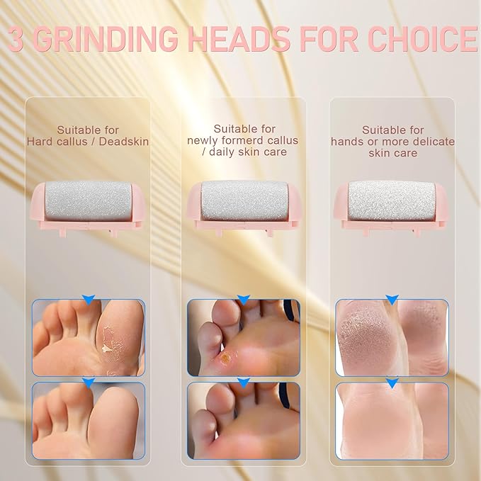Electric Callus Remover for Feet - with 9pcs Larger Grinding Head, Portable Pedicure Kit Foot File Callus Remover, Rechargeable Waterproof Foot File for Foot Care Deadskin Remover LCD Display-Pink