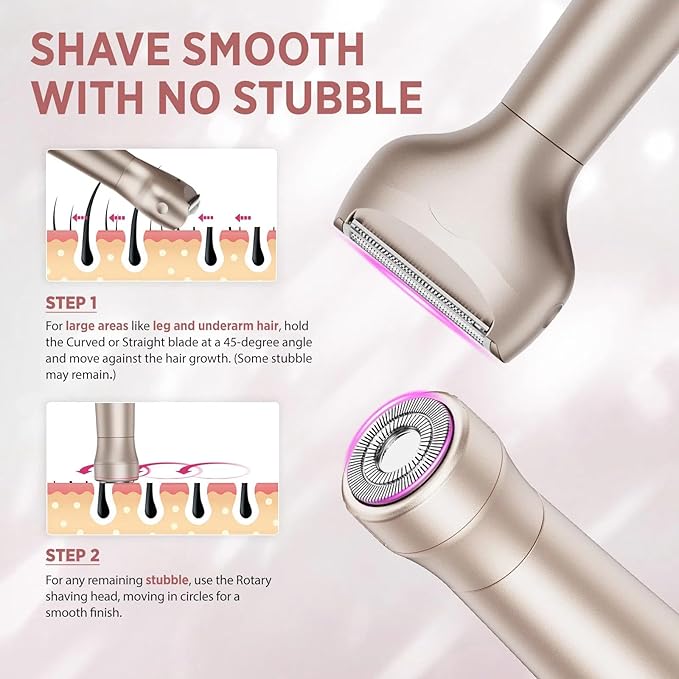 Electric Razor for Women Body: Rechargeable Painless Electric Shaver for Bikini Face Body Legs Underarms - 3-in-1 Blade and Rotary Shaving Head (Honey Gold)