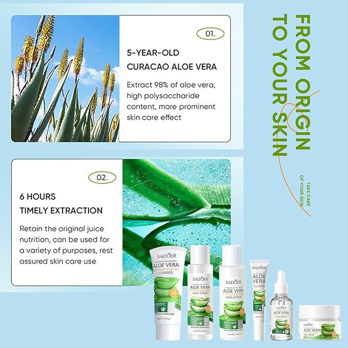 Aloe Vera Daily Skin Care Set Daily Moisturizing & Nourishing Fresh Aloe Essence Skin Care Set Vitamin Essence Six-piece Set For Valentine's Day And Festival Day