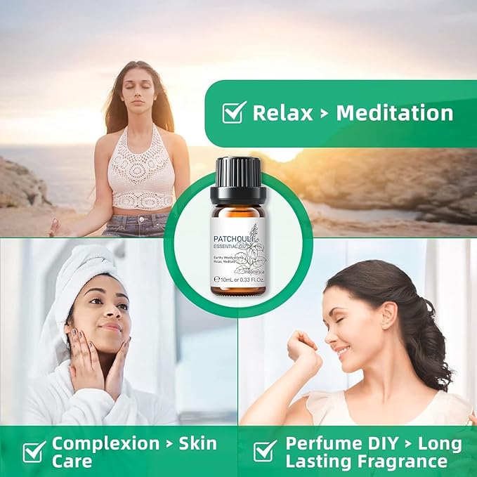 HIQILI 0.33Fl Oz Patchouli Essential Oil,100% Pure for Diffuser,Perfume DIY, Candle Soap Making-10ml