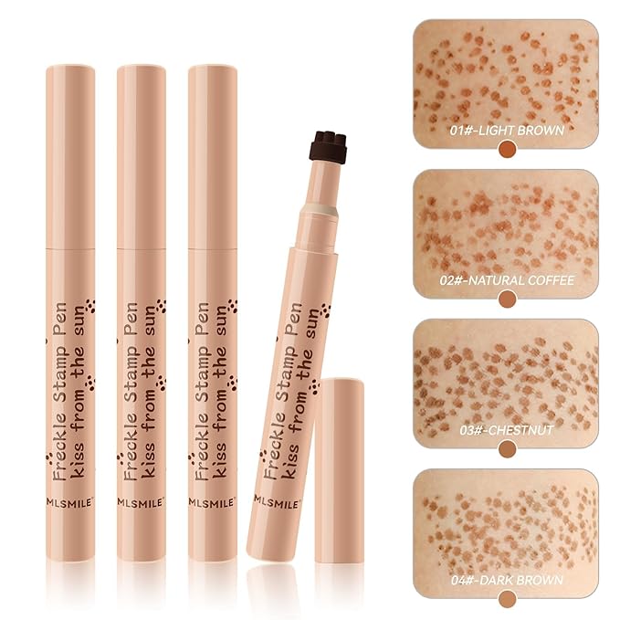 AKARY Stamp Freckle Pen Natural Lifelike Fake Freckles Makeup, Waterproof Long Lasting Quick Dry 5 Comb Corners Natural Like Face Freckle Makeup Pen for Effortless Sunkissed Makeup, 01-Light Brown